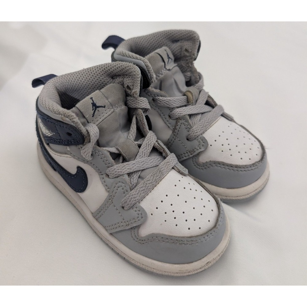 Jordan Air Jordan 1 Mid Toddler 4C White Grey Navy Basketball Sneakers